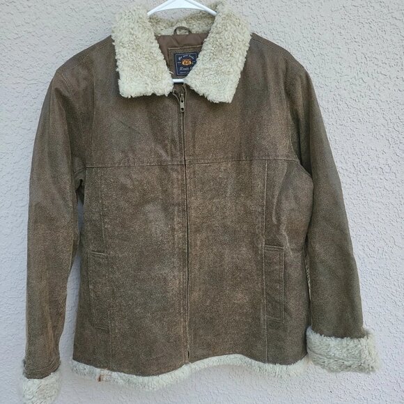 Route 66 Men's Dark Brown Leather Faux Fur Jacket Coat XL - Picture 1 of 6